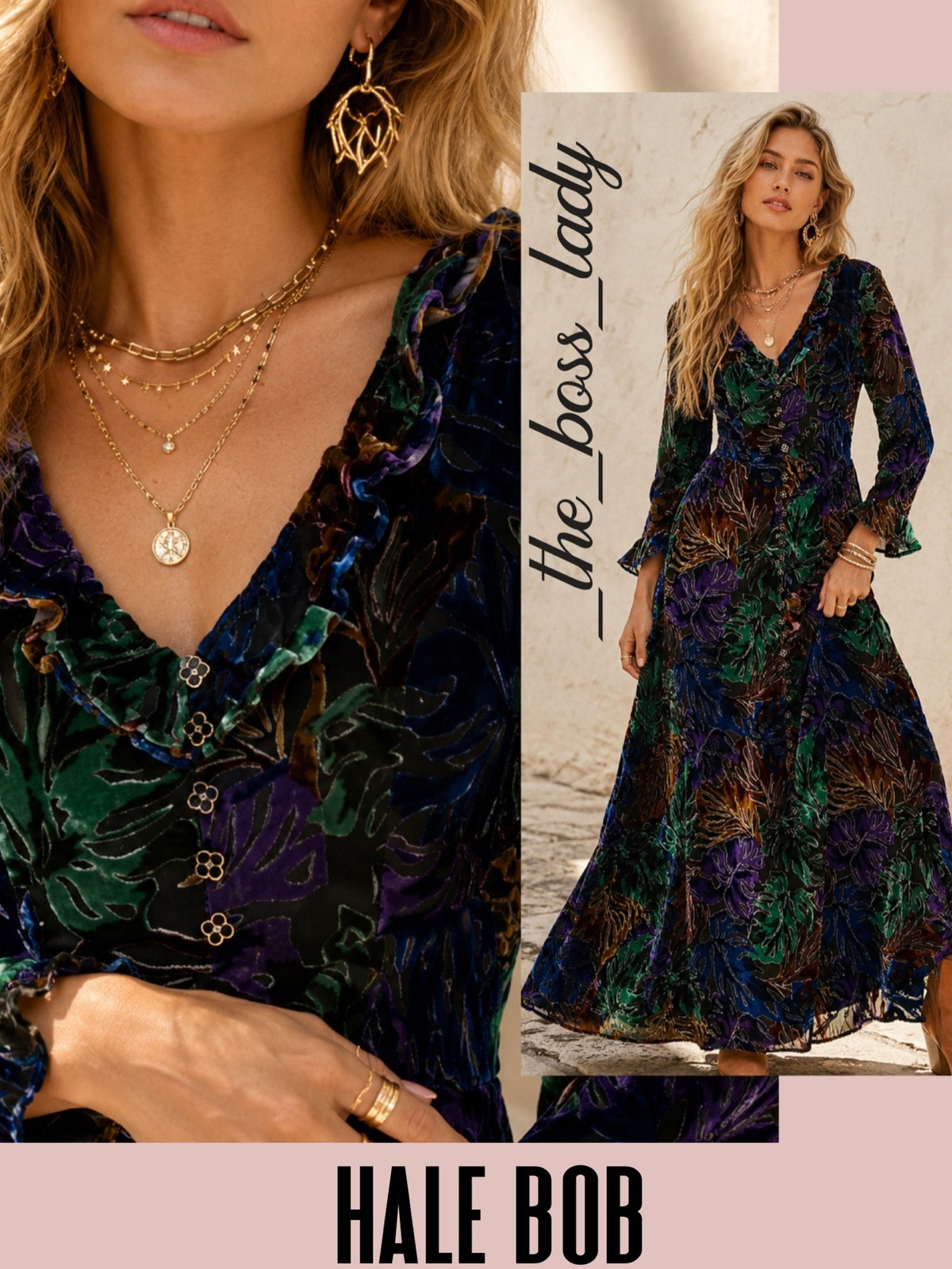 Hale Bob Maxi Dress Silk Blend Burnout Velvet Floral Button-Front Small